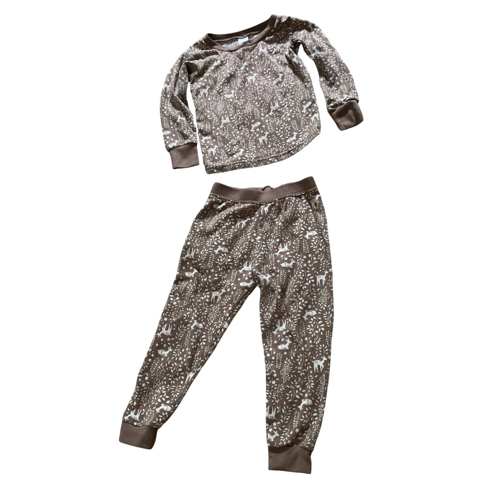 Modern Moments by Gerber Toddler 3T Pajama Set Brown Woodland Deer Print 2 Piece